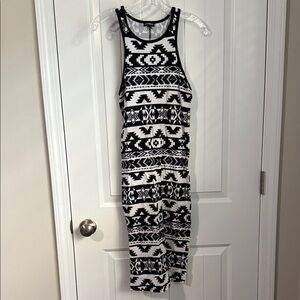 Express Black and White Geometric Midi Dress